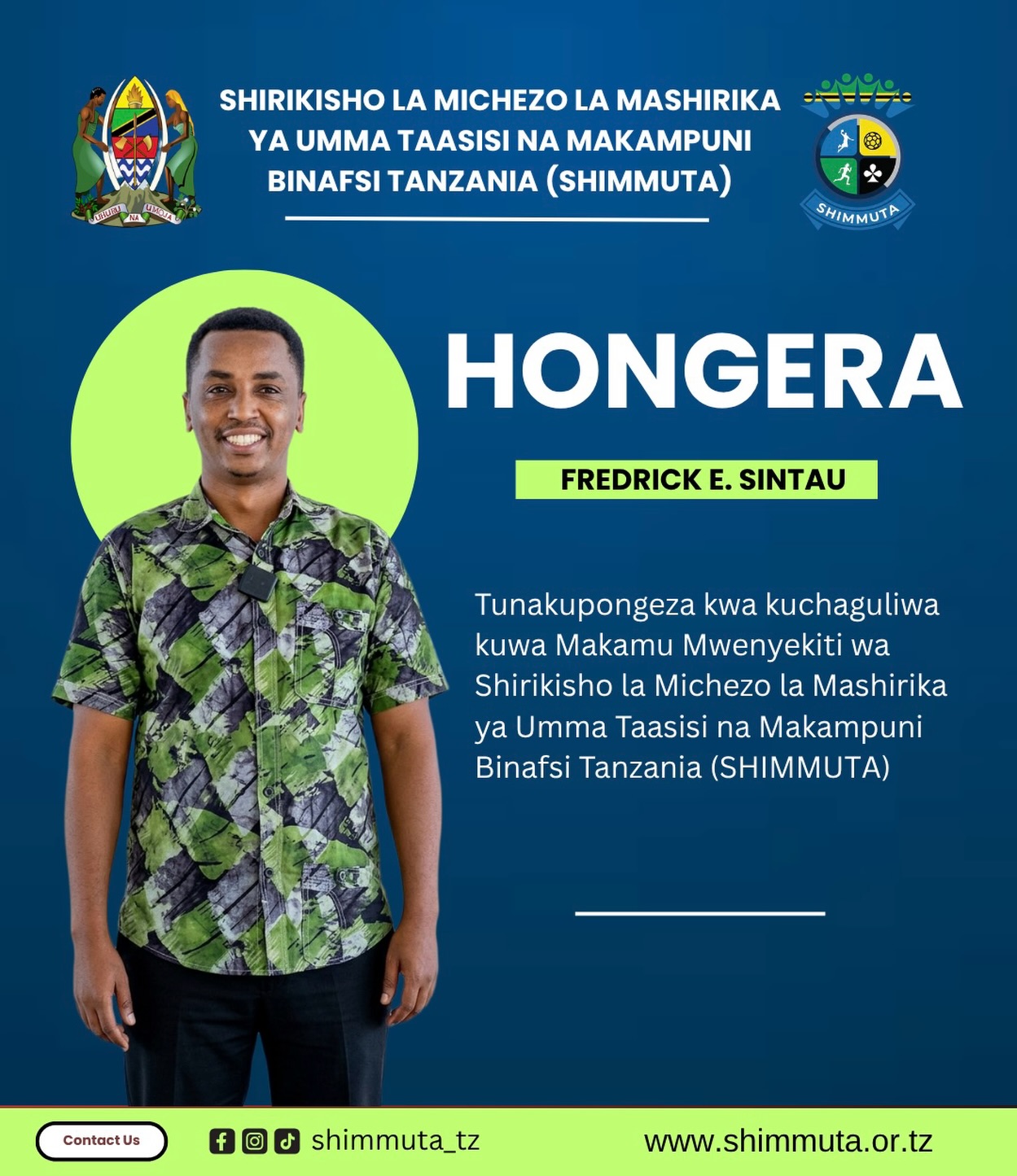 Pongezi kwa Mwenyekiti Mpya wa SHIMMUTA