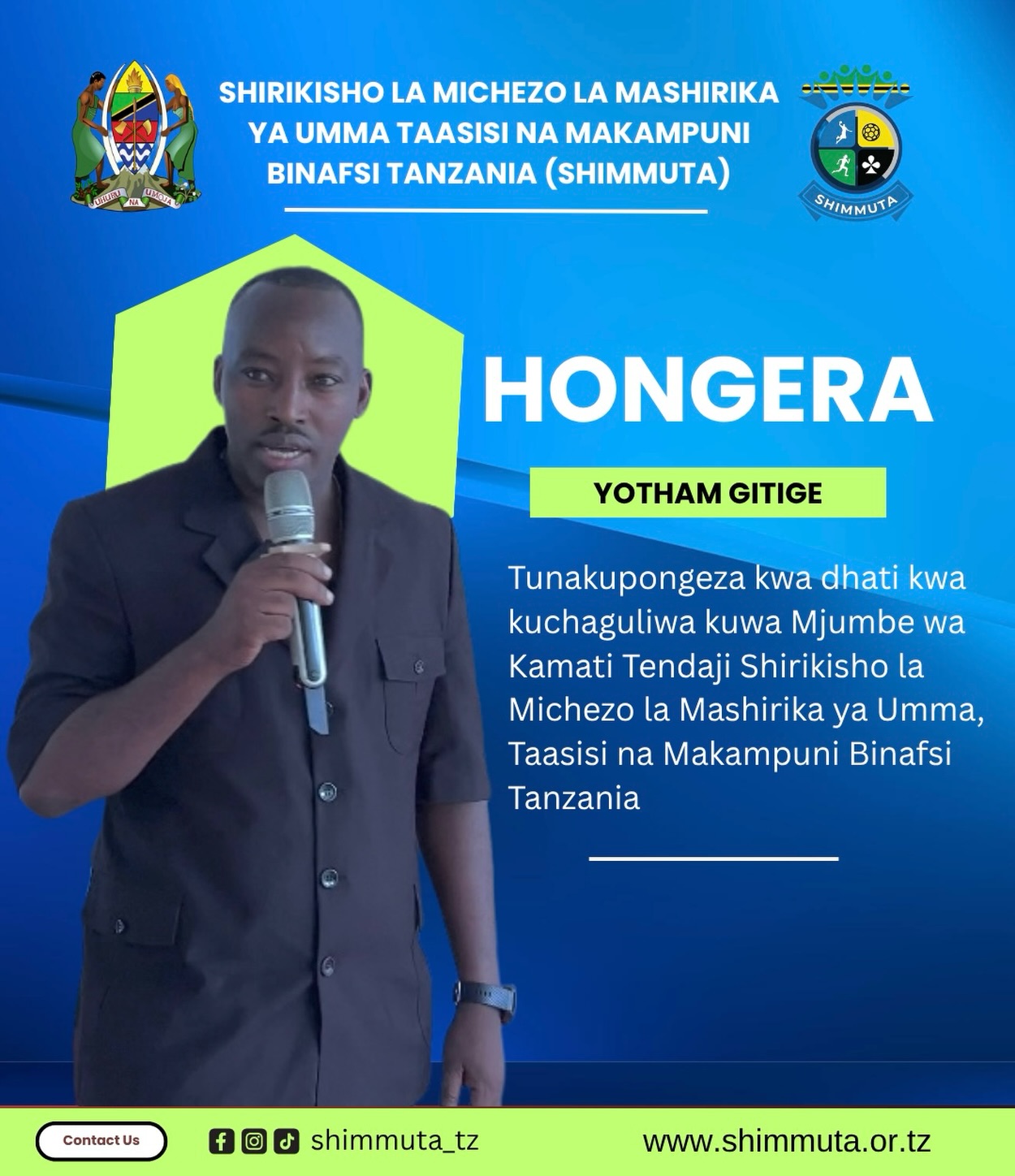 Pongezi kwa Mjumbe wa Kamati Tendaji ya SHIMMUTA