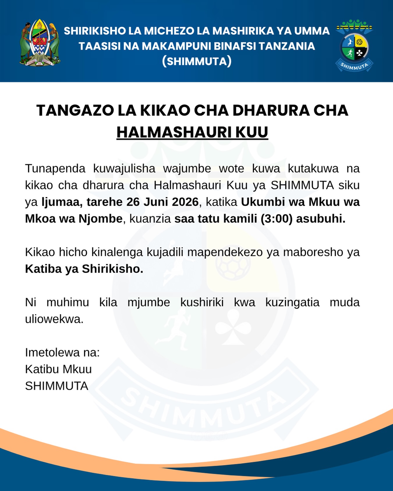 Taarifa ya Kikao cha Dharura cha Halmashauri Kuu